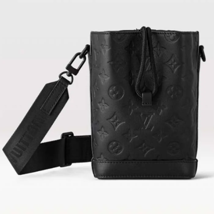 Ladies Louis Vuitton shoulder bags with a magnetic - closure flap for easeLouis Vuitton Unisex Noe Sling Black Calf Leather Textile Lining Drawstring Closure