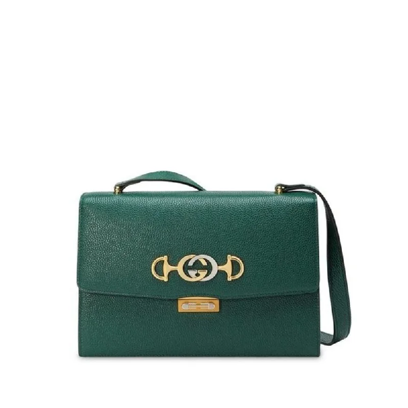 Gucci handbags for women with a metal - framed claspGucci Women Zumi Small Green Textured Leather Shoulder Bag