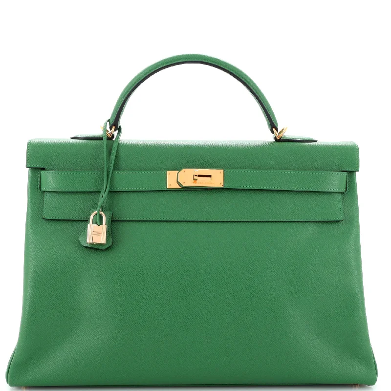 Gucci tote bags for women with a double - handle designKelly Handbag Vert Bengale Epsom with Gold Hardware 40