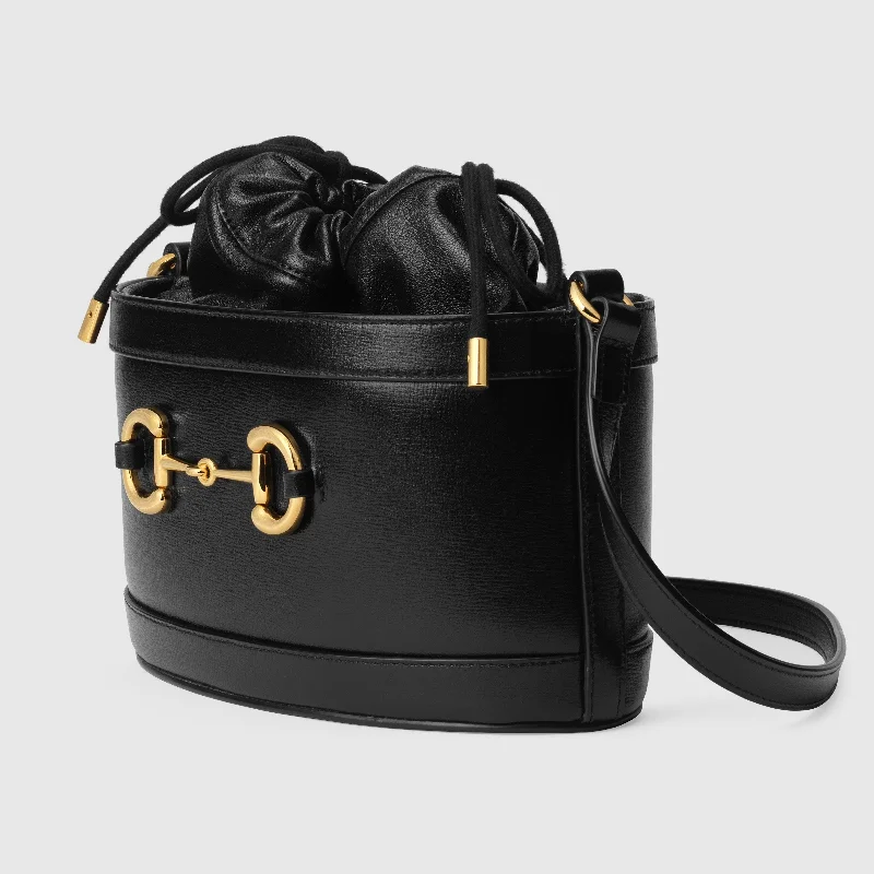 Women Gucci bags with a chain - link trim and a leather bodyGucci 1955 Horsebit Bucket Bag Black