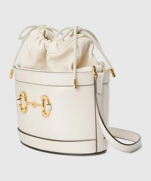 Women Gucci bags with interlocking G hardware for a classic lookGucci 1955 Horsebit Bucket Bag White