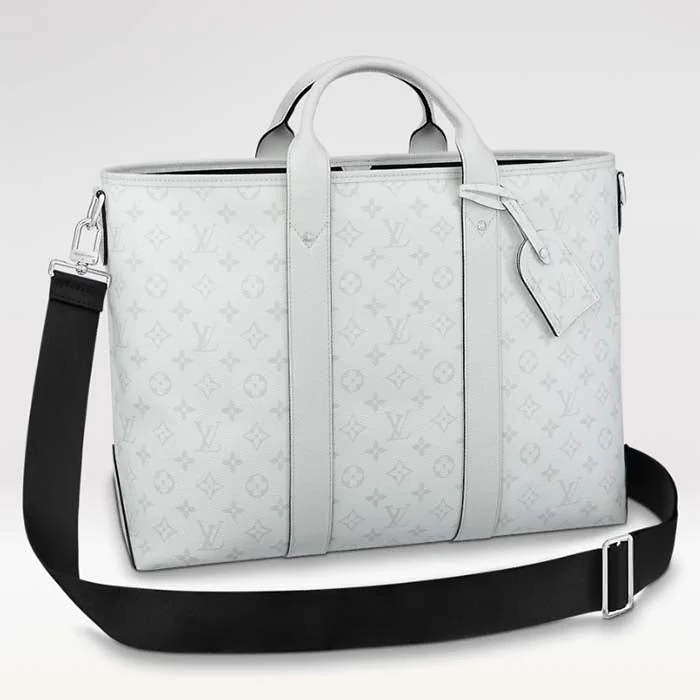 Louis Vuitton bags with a snap - button closure and a decorative charm for styleLouis Vuitton Unisex Weekend Tote NM Optic White Monogram Coated Canvas Taiga Cowhide