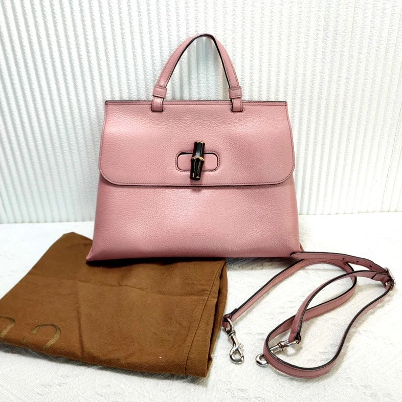 Small - sized Women Gucci shoulder bags for evening outingsGucci Pink Leather Bamboo Top Handle Bag Medium