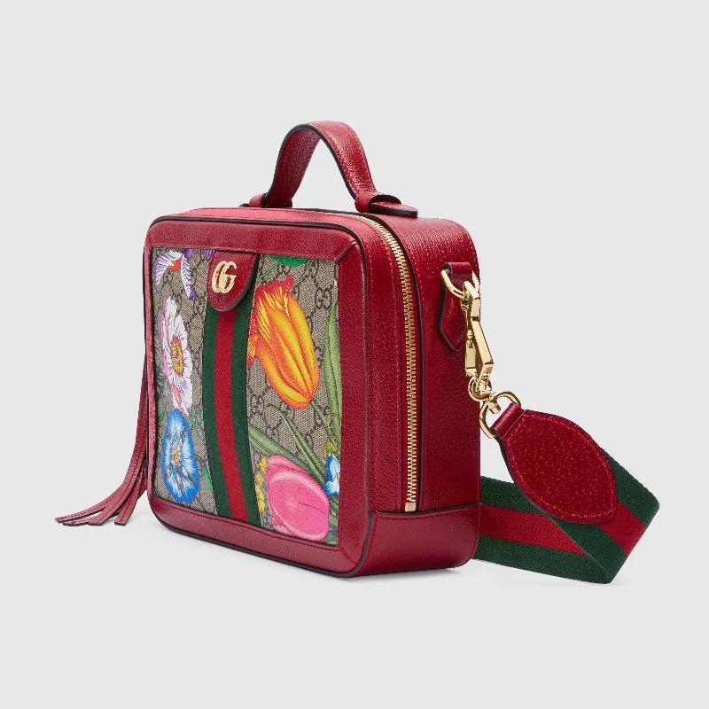 Women Gucci crossbody bags with a keychain holderGucci Ophidia GG Flora Small Shoulder Bag Red