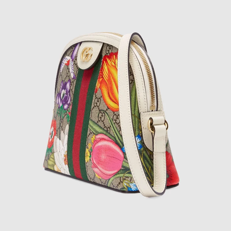 Ladies Gucci handbags with a detachable coin purse insideGucci Ophidia GG Flora Small Shoulder Bag GG Supreme White