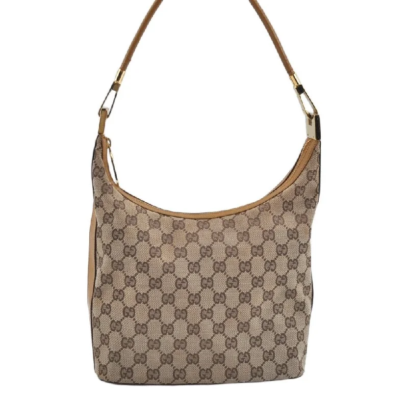 Gucci tote bags for women with a spacious interiorAuthentic GUCCI Shoulder Bag GG Canvas Leather Brown L0246