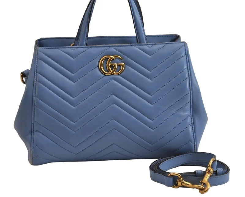 Gucci backpacks for women with a hidden back pocketAuthentic GUCCI GG Marmont 2Way Shoulder Hand Bag Leather 448054 Blue 0133K