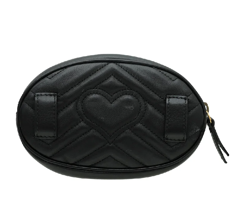 Women Gucci bags with a front - flap pocket for quick - access itemsGucci Black GG Marmont Mini Belt Bag