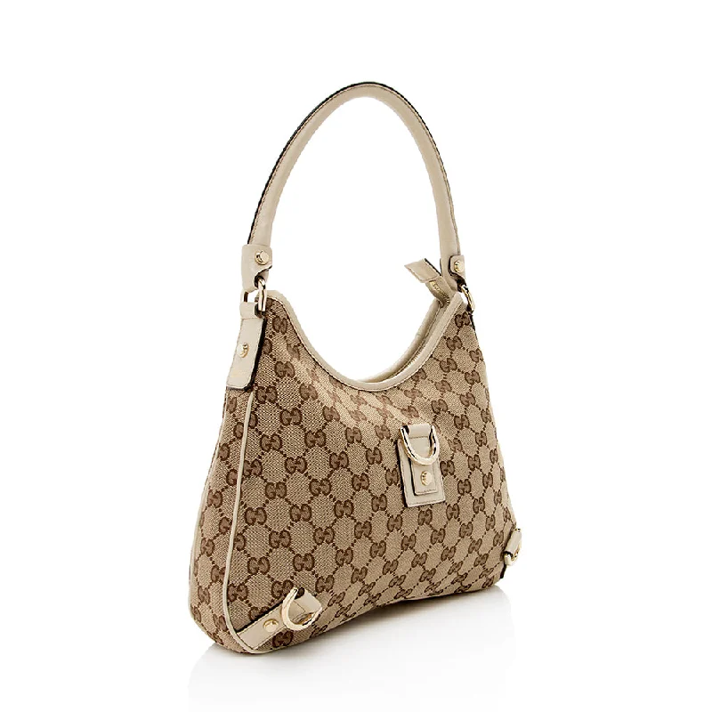 Gucci handbags for women with a patent - leather finishGucci GG Canvas Abbey Medium Hobo (SHF-15069)