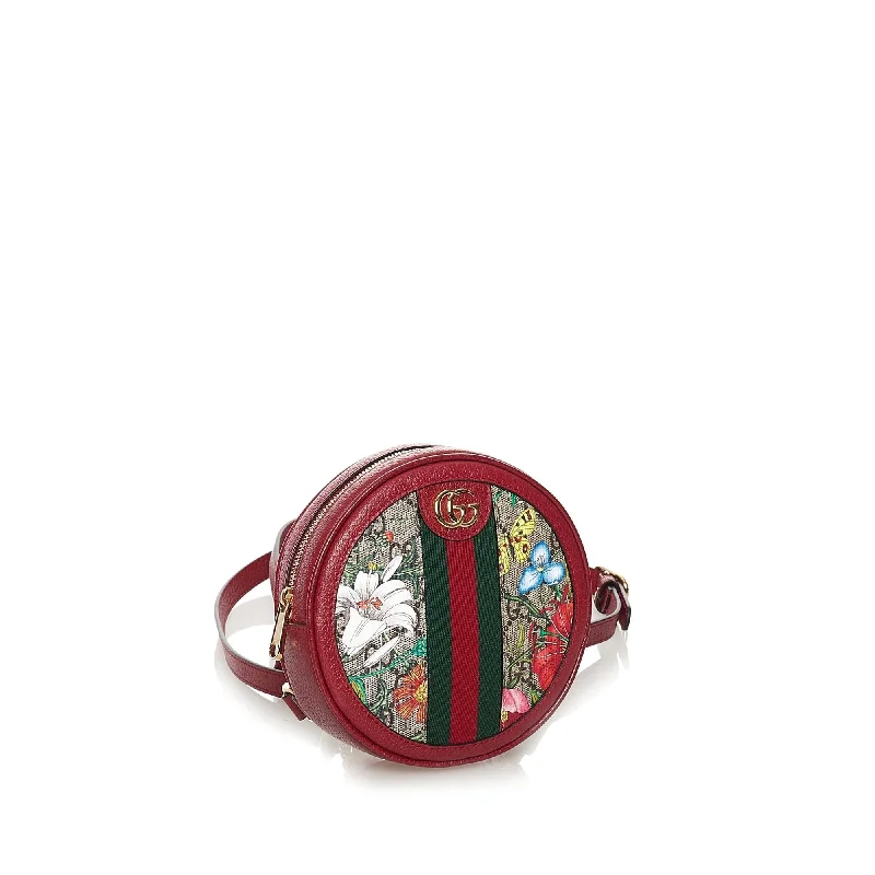 Ladies Gucci Dionysus bags with a chain - link shoulder strapGucci GG Supreme Flora Ophidia Round Backpack (SHG-37622)