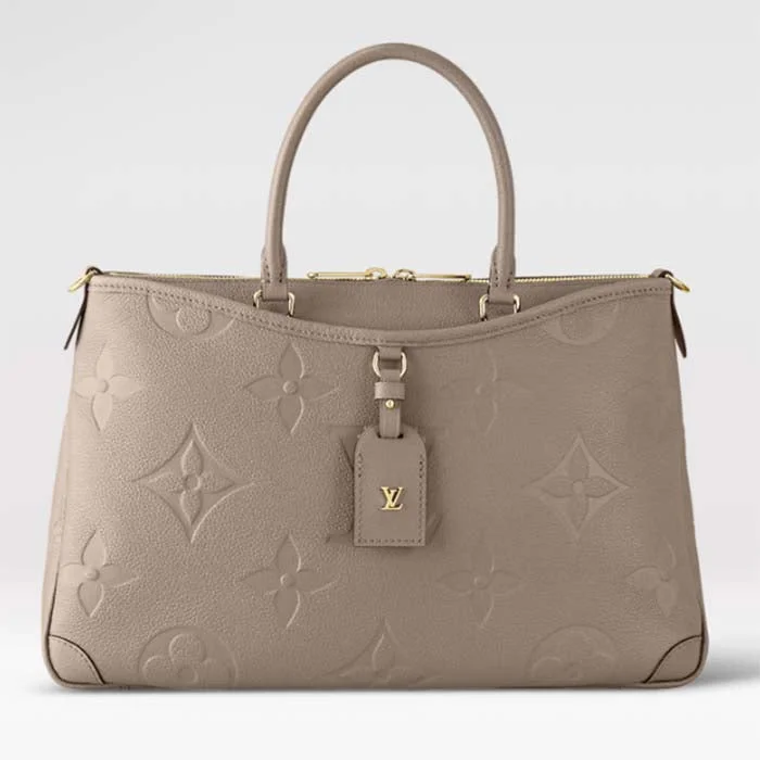 Louis Vuitton Twist bags with a crystal - embellished LV - turnlockLouis Vuitton Unisex Trianon MM Tourterelle Gray Embossed Grained Cowhide Leather