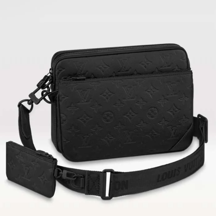 Louis Vuitton bags with a detachable mobile phone holder for convenienceLouis Vuitton LV Unisex Trio Messenger Bag Black Calf Leather Cowhide