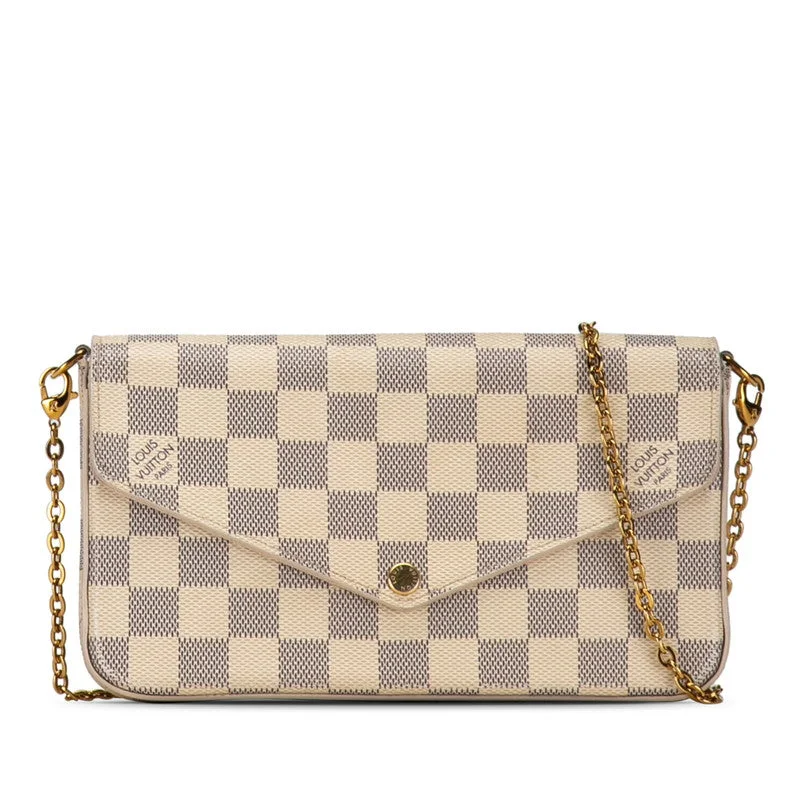 Louis Vuitton crossbody bags with a woven leather strap for textureLouis Vuitton Damier Azur Pochette Felice Chain Wallet N40491 White PVC Leather  Louis Vuitton