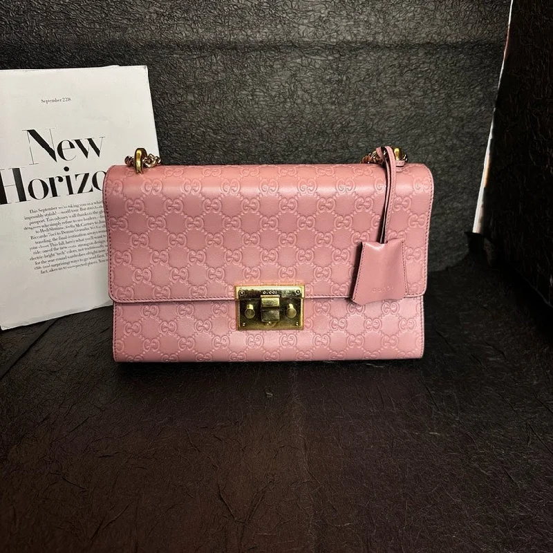 Ladies Gucci shoulder bags with a single - handle designGucci Pink Monogram Embossed Shoulder Bag 30cm