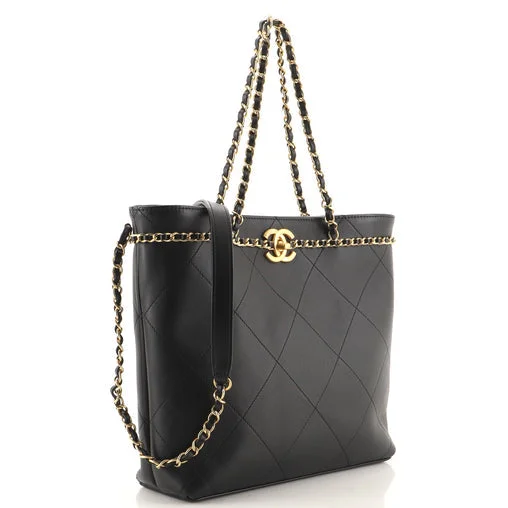 Chanel Chain Strap Handbag for Everyday UseCHANEL CC Lock Chain Handle Small Shopping Tote Quilted Calfskin