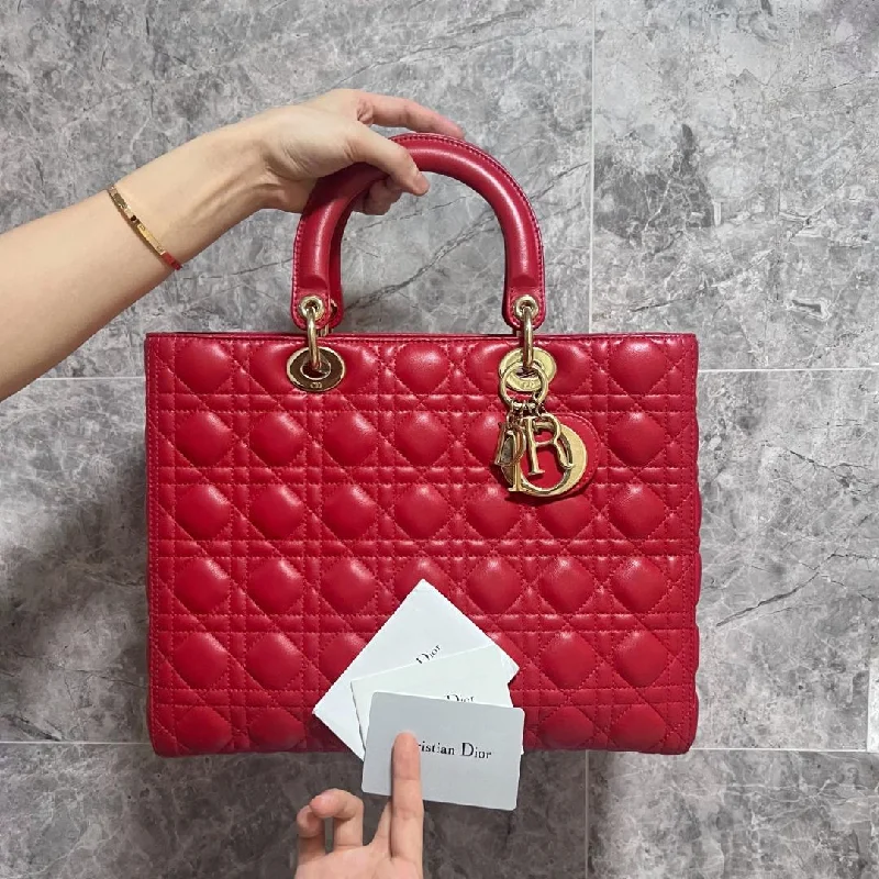 Christian Dior bags with a zip - top closure and multiple compartmentsLady Large Lambskin Red GHW