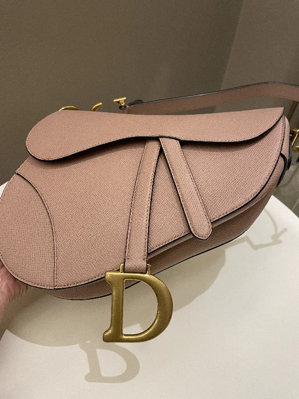 Christian Dior tote bags with a double - handle and shoulder - strap optionDior Saddle Bag Nude Blush Grainy Leather