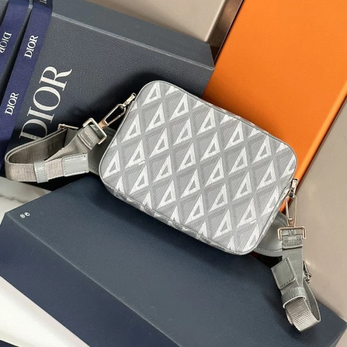 Christian Dior handbags with a detachable mirror for on - the - go touch - upsDior Safari Bag with Strap Dior Gray CD Diamond Canvas